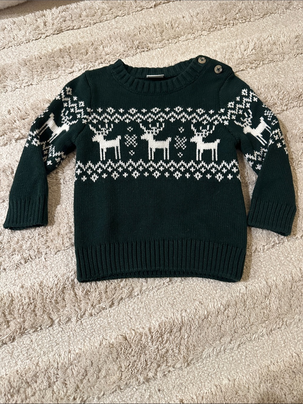Edgehill Collection Forest Green Reindeer Fair Isle Sweater 12M 🌲